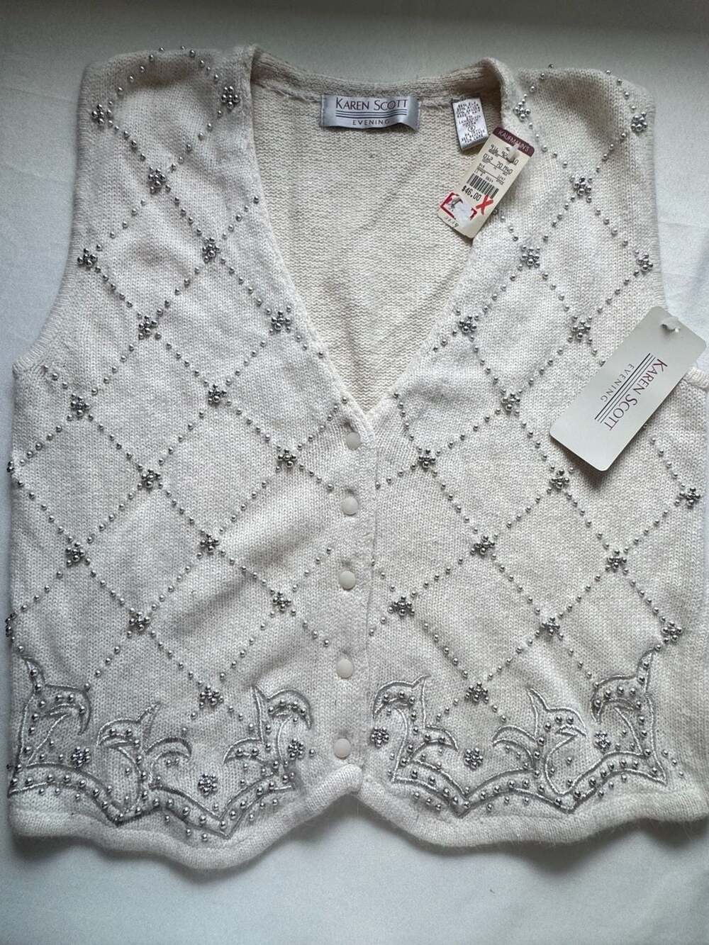 Vintage Beaded Silk Angora Sweater Vest Small Cottagecore Coquette Glam NWT